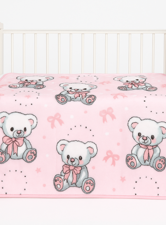 Κουβερτούλα  Βελουτέ Κούνιας 110x150 Cosmin Bear Pink