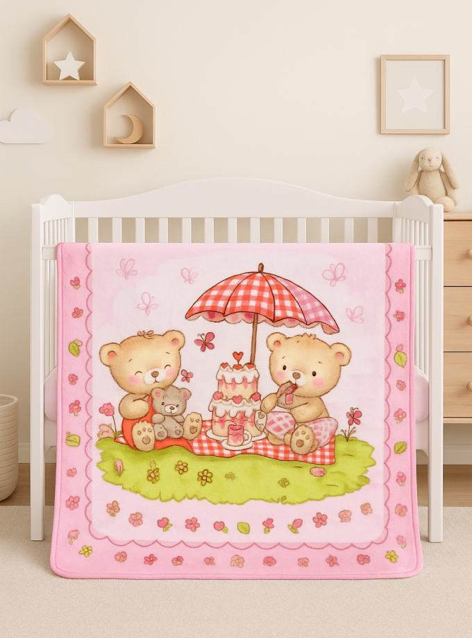 Κουβερτούλά Βελουτέ Κούνιας 110x150 Cosmin Bears Pink