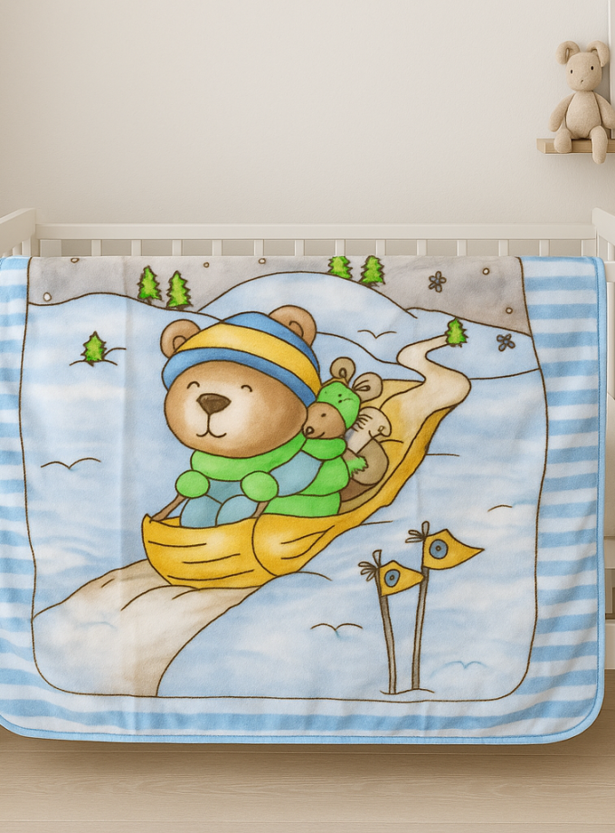Κουβερτούλα Βελουτέ  Κούνιας 110x150 Cosmin Bear snow Blue