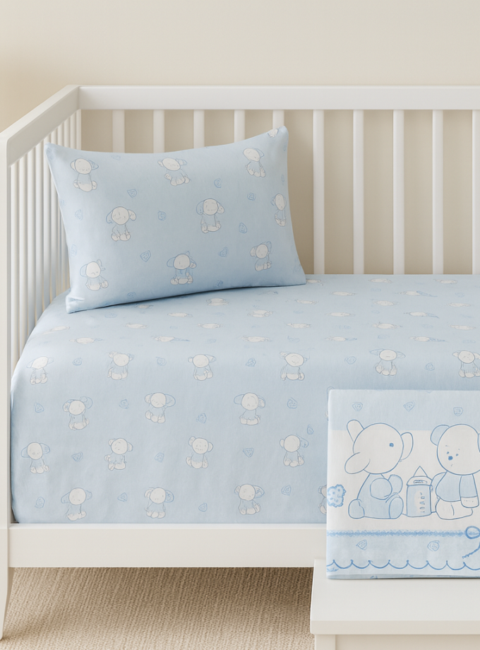 Σετ Σεντόνια Κούνιας Flannel Με λάστιχο 3 Τεμαχίων 100×150 Cosmin  Blue Dog