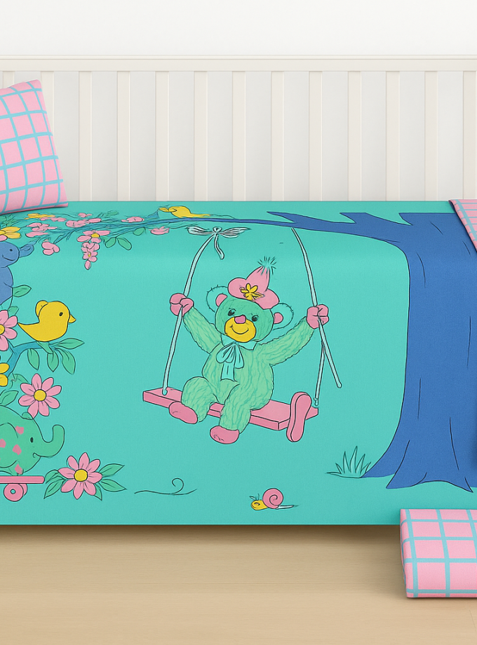 Σετ Σεντόνια Κούνιας 3 Τεμαχίων 100x150 Cosmin Happy Garden Green