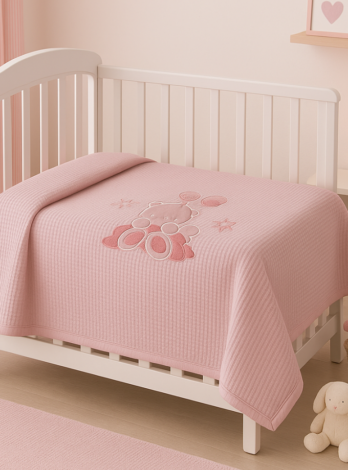 Κουβέρτα Πικέ Κούνιας 110x140 Cosmin  Pink Bear
