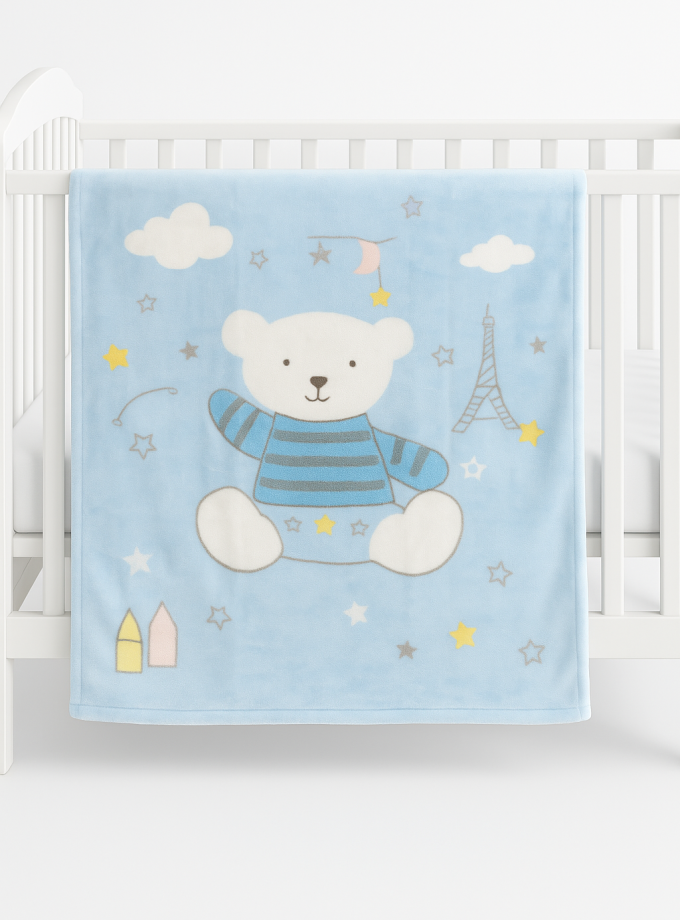 Κουβερτούλα Βελουτέ Κούνιας 110x150 Cosmin Bear Blue