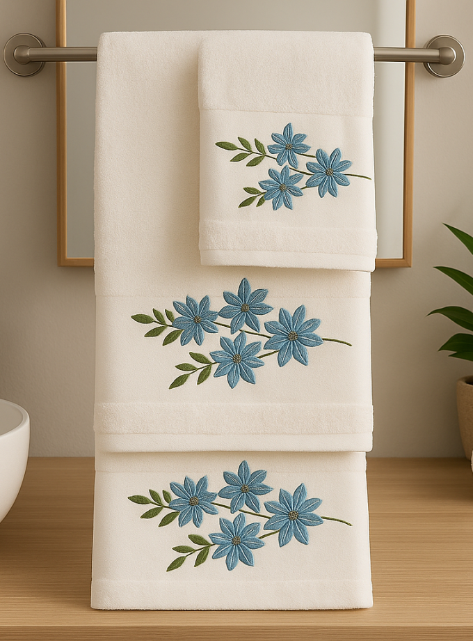 Σετ Πετσέτες 3 Τεμαχιων Cosmin Design White+Blue