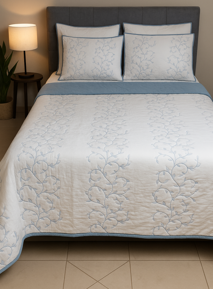 Σετ Κουβερτόν 220x240 Cosmin QuiltSet Flowers White