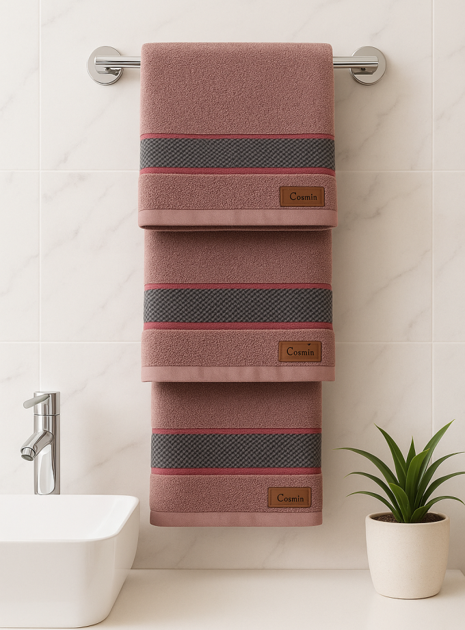 Σετ Πετσέτες 3 Τεμαχίων Cosmin  Lux Dark Pink