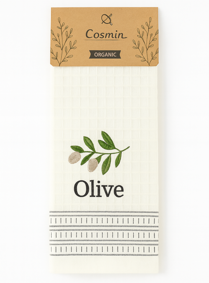 Ποτηρόπανο Κουζίνας 50x70 Cosmin Olive White