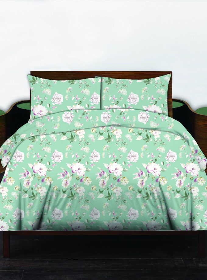 Σετ Σεντόνια Υπέρδιπλα 100% Βαμβακερά 240x260 Cosmin Libre  Flowers Light Green