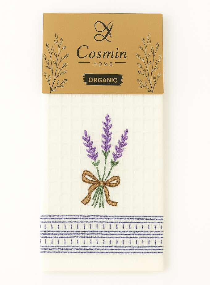 Ποτηρόπανο Κουζίνας 50x70 Cosmin Beige Ribbon White