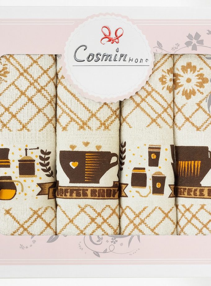Σετ Ποτηρόπανα 4 Τεμαχίων 40x60 Cosmin Ecrou Cup & Cozy Set