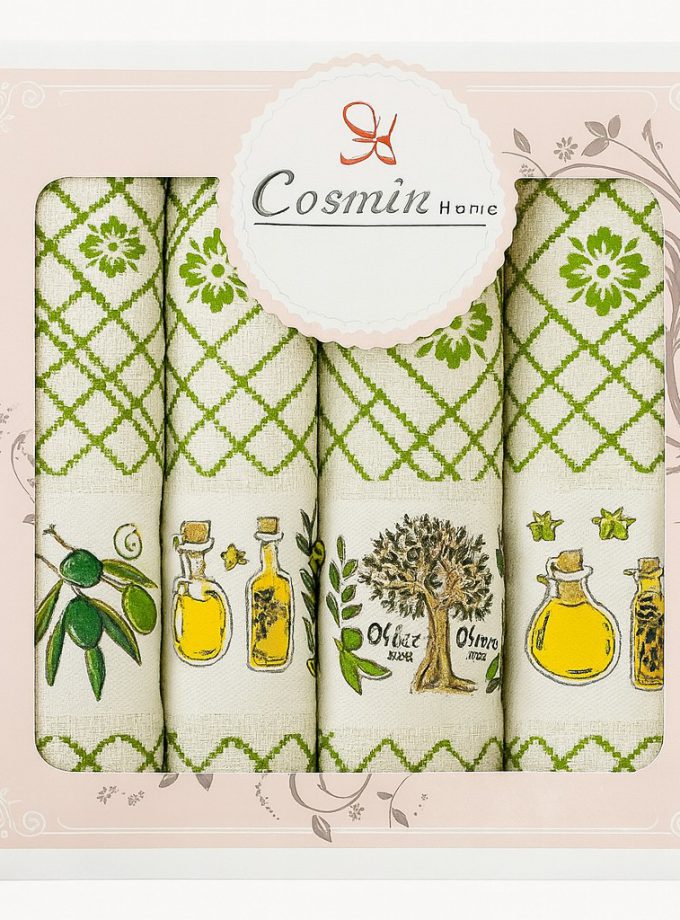 Σετ Ποτηρόπανα 4 Τεμαχίων 40x60 Cosmin Green Olive Fresh Line