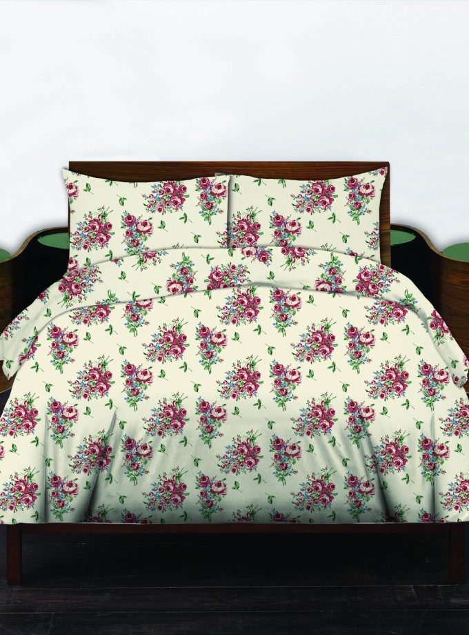 Σετ σεντόνια Ημίδιπλα 100% Βαμβακερά 170x260 Cosmin Libre Flowers White-Red