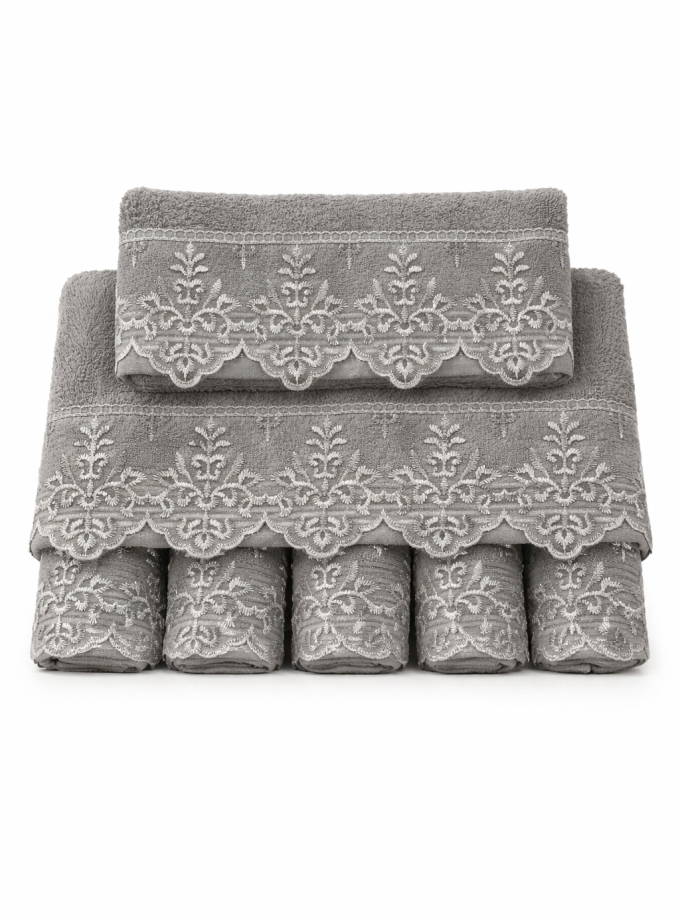 Σετ Πετσέτες 3 Τεμαχίων Cosmin Lace Grey
