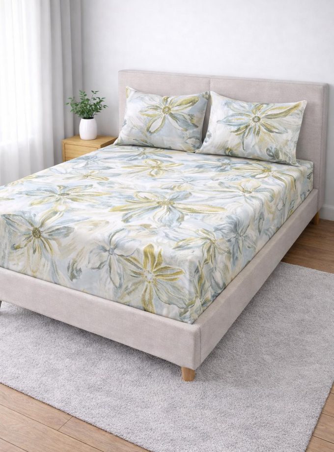 Σετ Σεντόνια 100% Βαμβακερά 240x260 Cosmin SoftWave Flowers Green