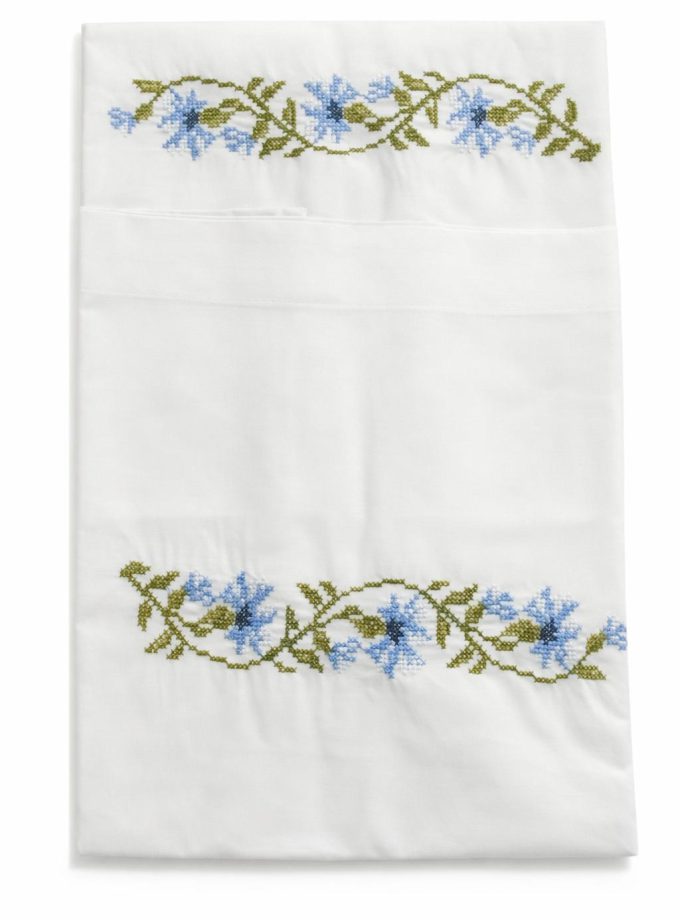Ζεύγος Μαξιλαροθήκες Κεντημένες Cosmin 50x70 Blue Flowers