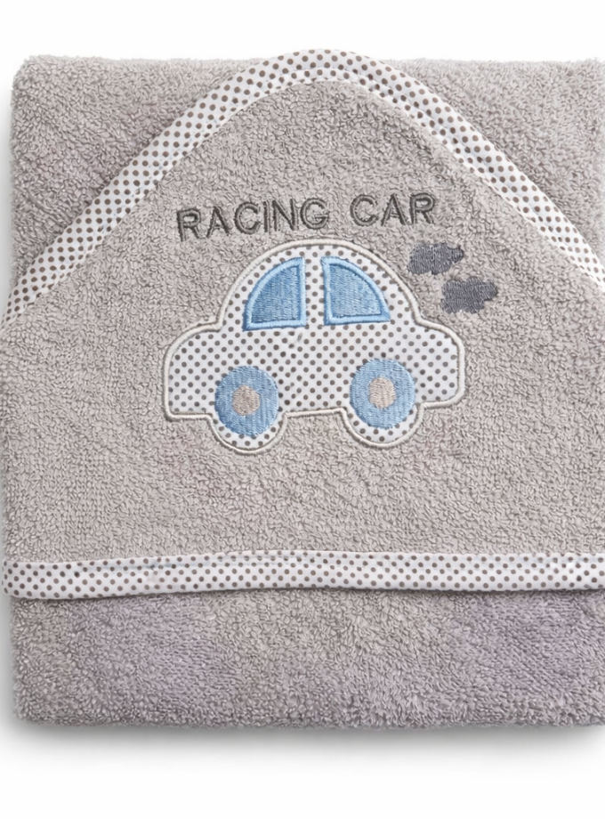 Βρεφική Κάπα Με κουκούλα 75x75 Cosmin Baby Grey+Blue Car
